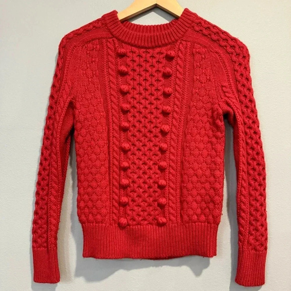 J.Crew Popcorn Pom Pom Cable Knit Sweater Nylon Wool Blend Holiday XXS - Picture 2 of 5
